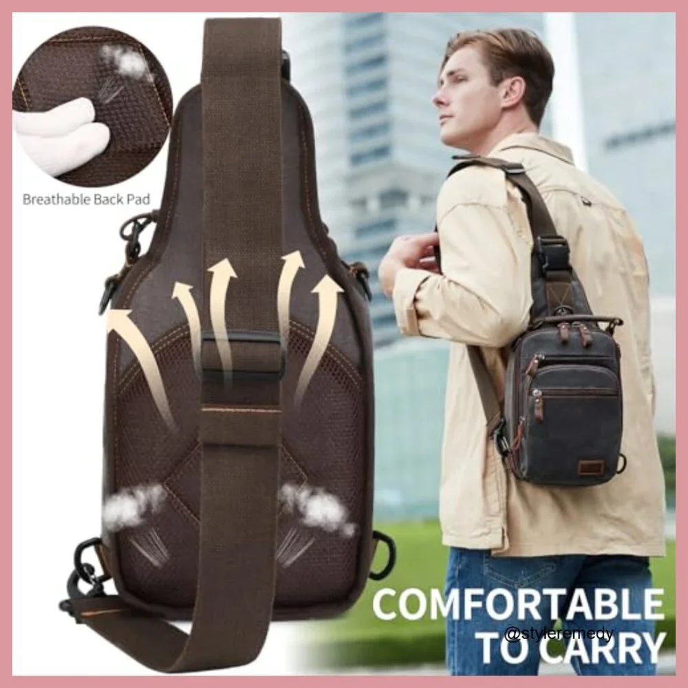Waxed Canvas Crossbody Sling Bag Water Resistant Shoulder Bag